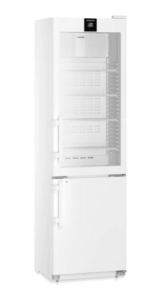 Liebherr SCFvh 4032 laboratory fridge-freezer combination, +3 °C ... +16 °C / −9 °C ... −30 °C, 206 L / 58 L, plastic interior, glass and steel doors, with NoFrost