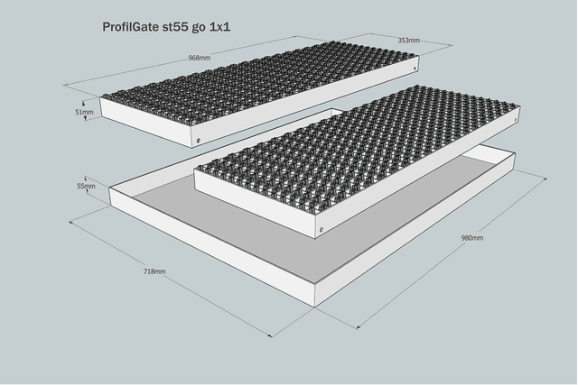 ProfilGate® st55 go, WLH (mm) 718 x 980 x 55, 1 x V2A-Tray, 2 x Grate