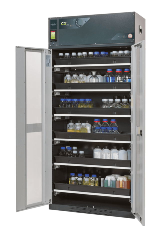 Asecos CX-CLASSIC-G model CX.229.105.WDFW cabinet, (mm) 1055 x 520 x 2290,  3x shelf, 1x perforated insert, 1x bottom collecting sump; galvanised steel