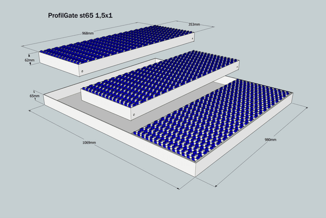 ProfilGate® st65, WLH (mm) 1069 x 980 x 65, 1 x V2A-Tray, 3 x Grate