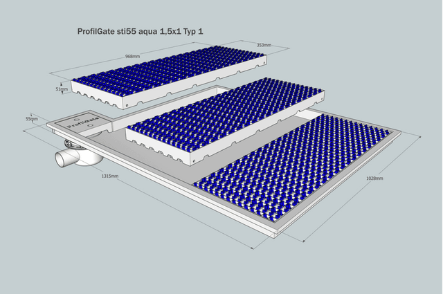 ProfilGate® sti55 Aqua wet cleaning and disinfection system, WLH (mm) 1824 x 1995 x 55, 1 x V2A-Tray, 10 x Grate