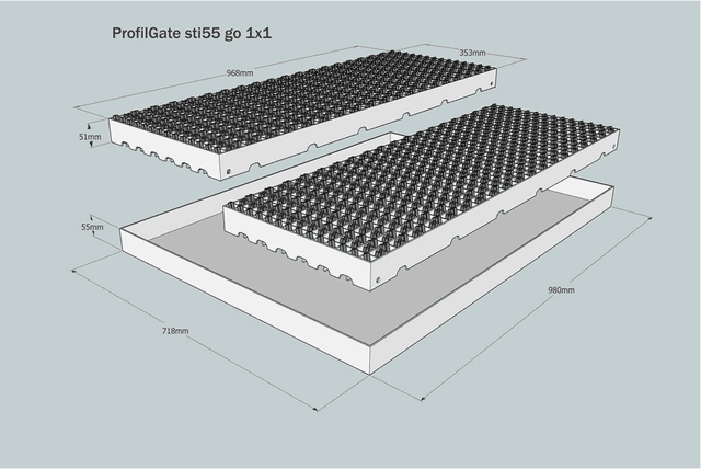 ProfilGate® sti55 go, WLH (mm) 718 x 980 x 55, 1 x V2A-Tray, 2 x Grate