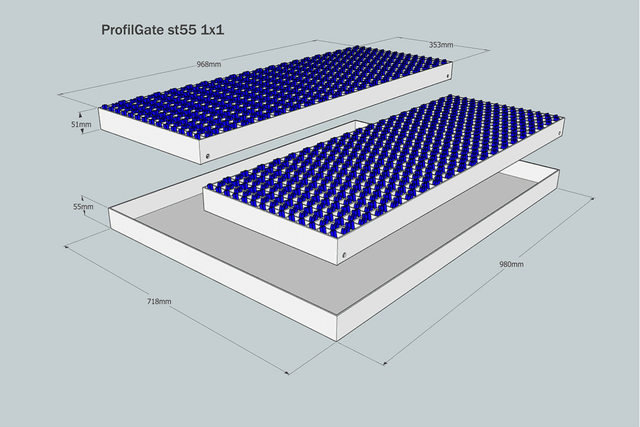 ProfilGate® st55, WLH (mm) 718 x 980 x 55, 1 x V2A-Tray, 2 x Grate