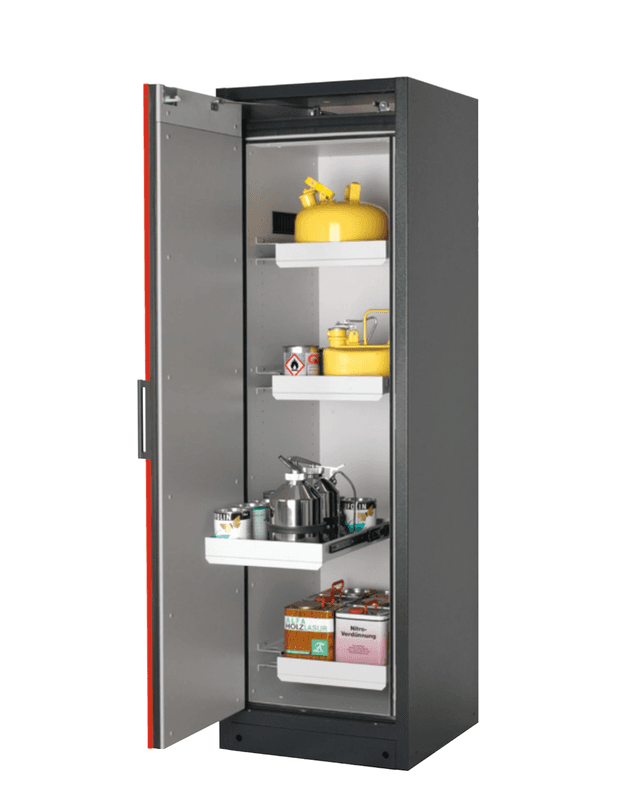 Asecos Q-CLASSIC-90 model Q90.195.060 cabinet, (mm) 599 x 615 x 1953,  3x shelf, 1x perforated insert, 1x bottom collecting sump; steel