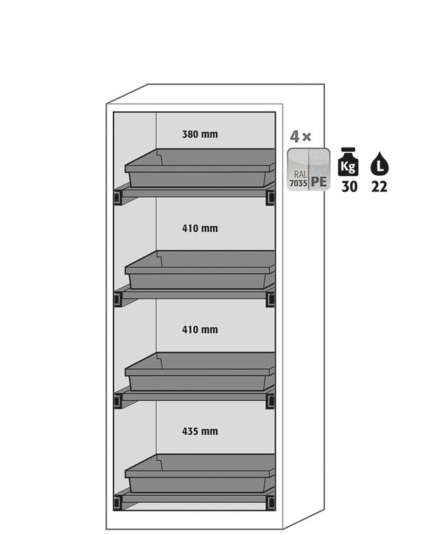 Asecos CX-CLASSIC-G model CX.229.081.WDFW cabinet, (mm) 810 x 520 x 2290,  4x pull-out shelf; PP