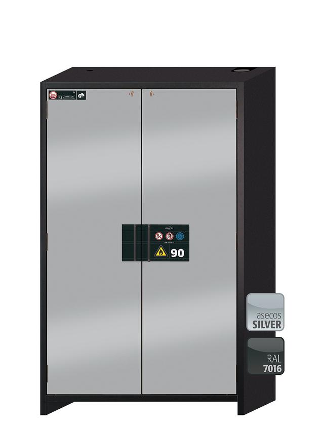 Asecos Q-CLASSIC-90 model Q90.195.120 cabinet, (mm) 1193 x 615 x 1953,  3x shelf, 1x perforated insert, 1x bottom collecting sump; steel