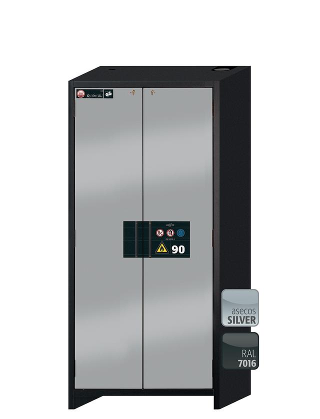 Asecos Q-CLASSIC-90 model Q90.195.090 cabinet, (mm) 893 x 615 x 1953,  3x shelf, 1x perforated insert, 1x bottom collecting sump; steel