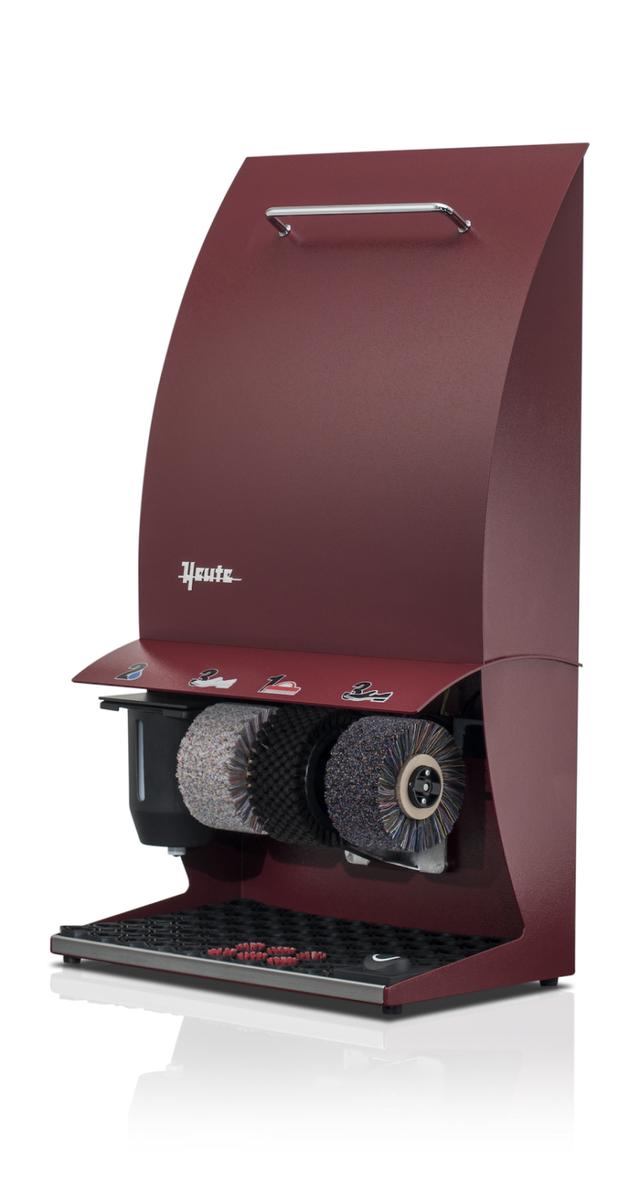 Heute shoes shine machine, model ELÉGANCE COULEUR PLUS, (mm) 500 x 300 x 860, steel housing (powder-coated), 3 brushes, polish dispenser, foot sensor with timer, Bordeaux