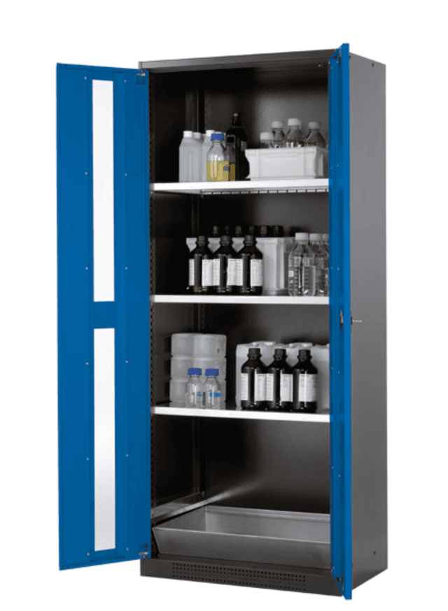 Asecos CS-CLASSIC model CS.195.081 cabinet, (mm) 810 x 520 x 1950,  3x shelf, 1x perforated insert, 1x bottom collecting sump; galvanised steel