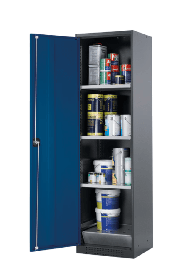 Asecos CS-CLASSIC model CS.195.054 cabinet, (mm) 545 x 520 x 1950,  3x shelf, 1x perforated insert, 1x bottom collecting sump; galvanised steel