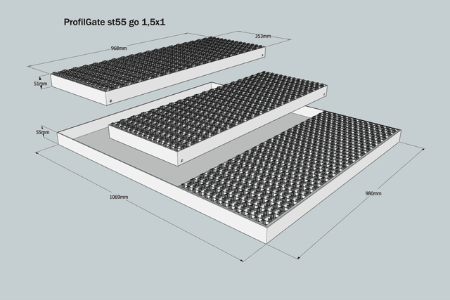 ProfilGate® st55 go, WLH (mm) 1069 x 980 x 55, 1 x V2A-Tray, 3 x Grate