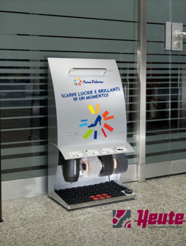 Heute ELÉGANCE COULEUR PLUS shoes shine machine, (mm) 500 x 300 x 860, steel housing (powder-coated), 3 brushes, polish dispenser, foot sensor with timer, Silver