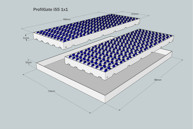 ProfilGate® i55, WLH (mm) 718 x 980 x 55, 1 x V2A-Tray, 2 x Grate